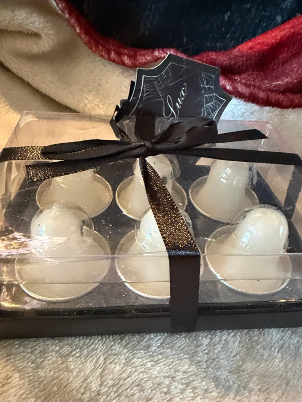 Bella Luxx Ghost Tea Light Candle Gift Set with Black Ribbon